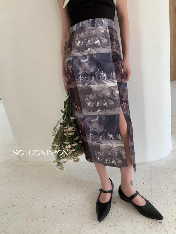 [so common] niche print medium length ins skirt 62592\jhy