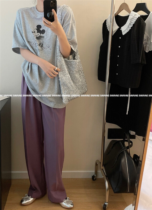 [sauvag] Mickey printed loose short sleeve T-shirt c077\zjy