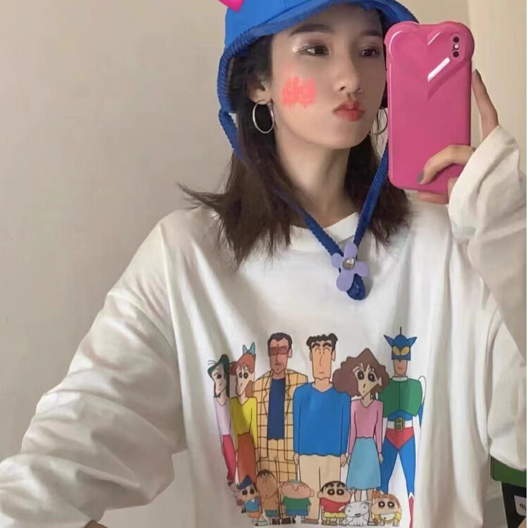 New year in early spring! [ta+] Korean round neck cartoon print medium long sleeve T-shirt 6991\xyy