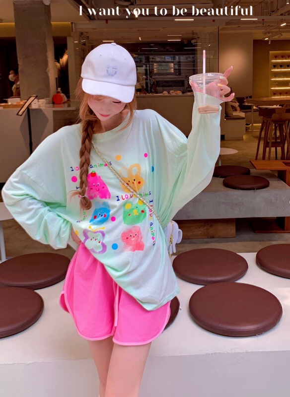 [love] cute color cartoon printed sunscreen shirt 958\wtt