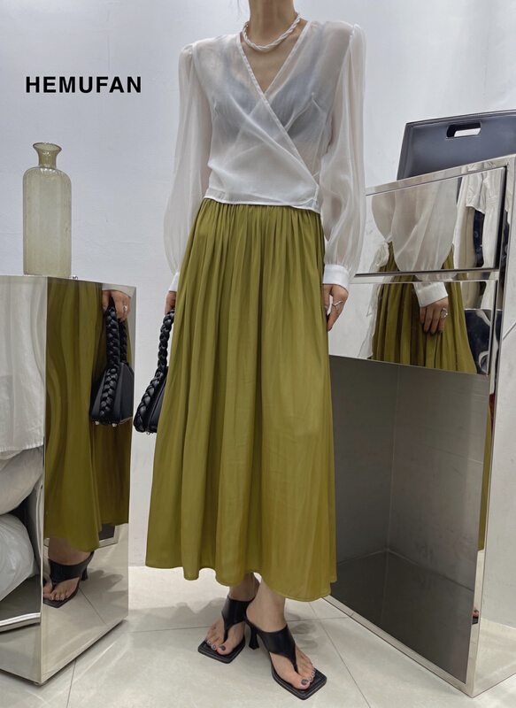 [Hepburn Hepburn] Korean high sense Tencel skirt 3377-1\l