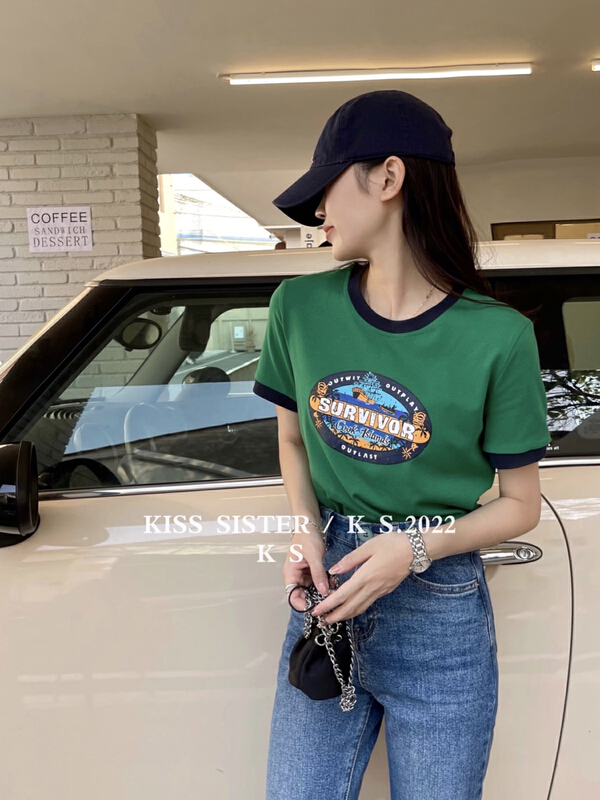 Original price 55.27! New year in early spring! [kiss sister] printed round neck slim short slim short sleeve T-shirt 9039\ozq
