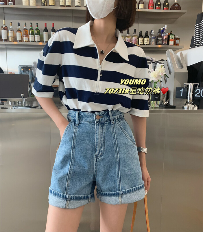 [suxinlan /youmo] comfortable and versatile single button denim shorts 70731\lsl