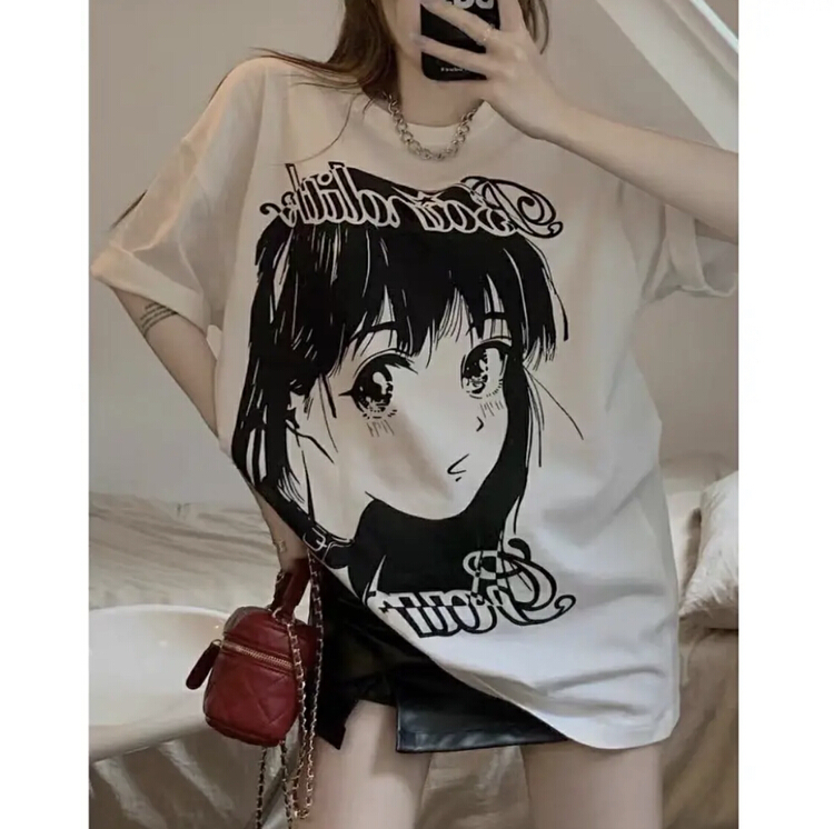 [miss Xixi] Japanese anime girl medium long design sense niche short sleeve T-shirt 1535\l