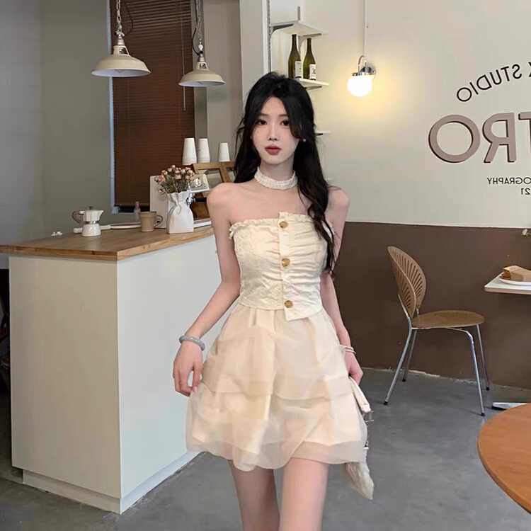 [Huaxi] Spice Girls' Strapless French high sense gentle dress (with neck ornament) 9240\pcz