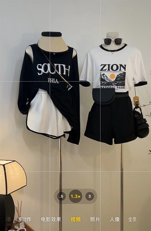 [H2 studio] fashion print color blocking round neck short sleeve T-shirt a977\hbx