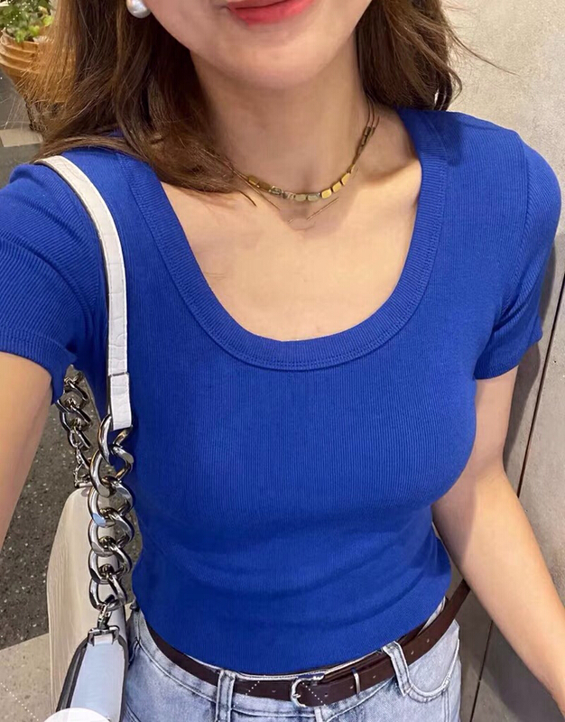 In early summer! [ziyijia] U-neck simple solid color short sleeve T-shirt ys1-2010\wtt