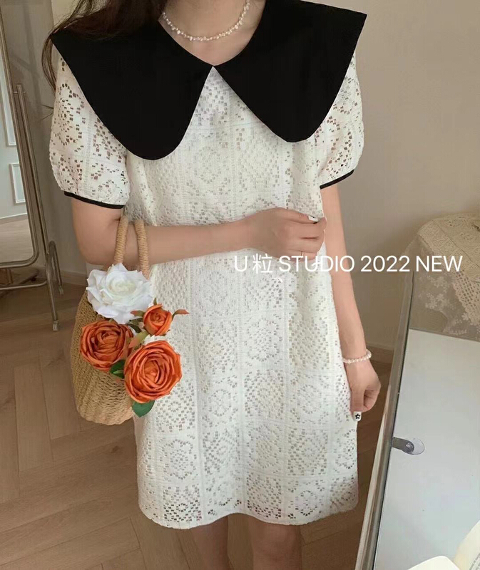 [U grain] lace heavy industry splicing baby collar dress 5969\hbx