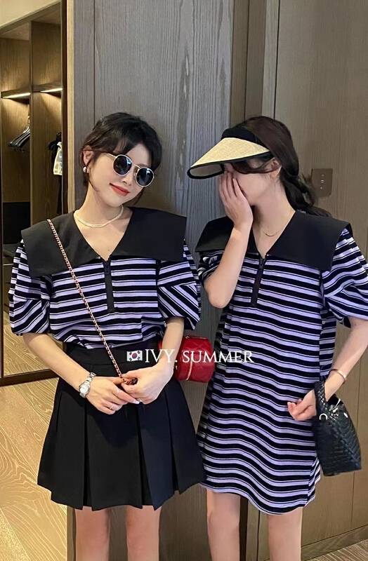 [Anan] suit collar stripe loose dress 2137\wtt