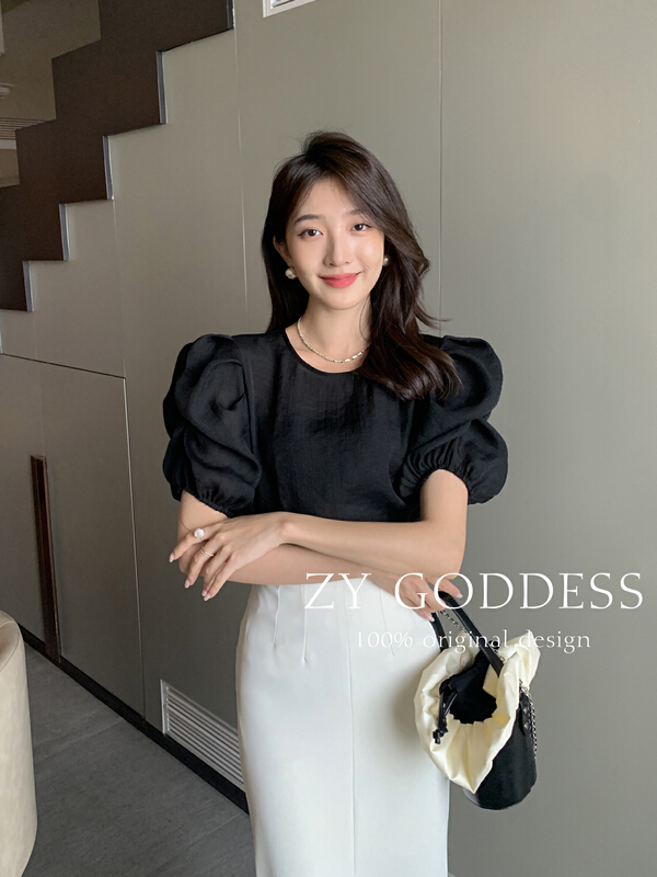 【 ZY 】 Tiansi advanced Retro Style Bubble Sleeve Shirt temperament age reduced 68519