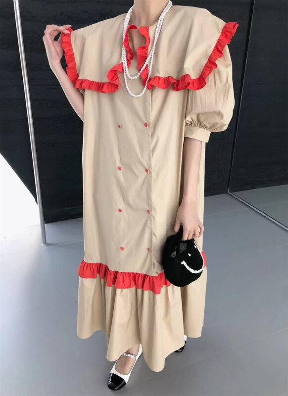 [hongniuniu] fashionable and versatile baby collar double breasted dress 35493\xyy