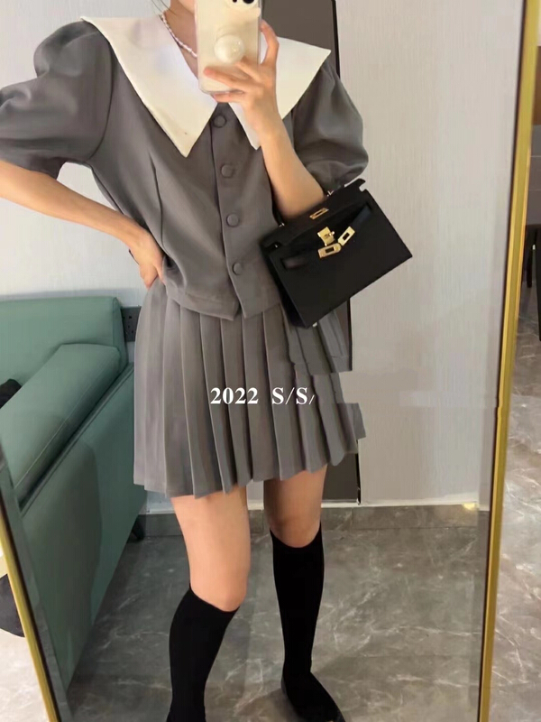 [Zoe Zoe] Korean LAPEL SUIT + high waist lady pleated skirt suit c795\zjy
