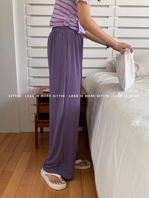 New in early summer! [Kittin] simple and slim knit wide leg casual pants ys1-962\xyy