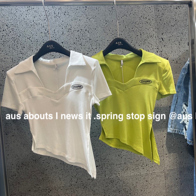 [aus] letter embroidery Pullover short sleeve T-shirt w039\pcz