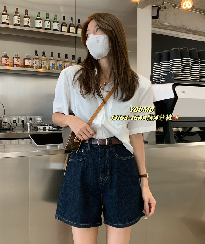[suxinlan] Korean simple comfortable skinny denim shorts (with belt) 13163-16\lsl