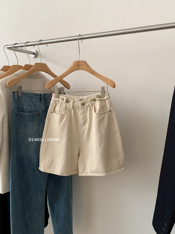 [Imiss] Korean casual slim Beige apricot denim shorts cx7963\lsw