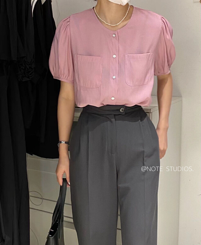 [note] Korean version ins temperament versatile Round Neck Shirt 22513\hbx