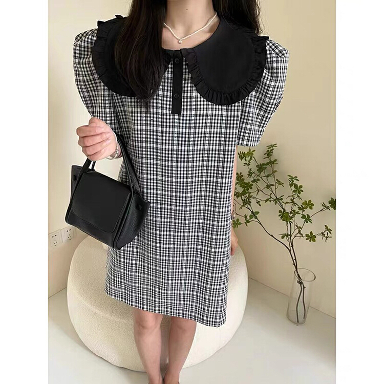 [sassy] Korean baby collar Plaid Dress 797\hbx