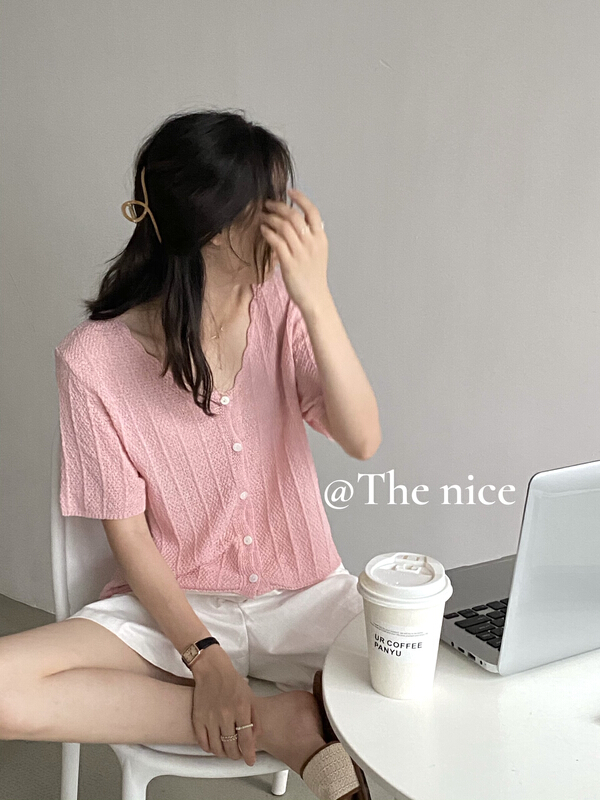 [the nice] fashion V-neck lace single breasted sweater 00317\hjy