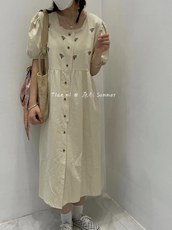 [Tian MI] embroidered bubble sleeve lady dress 9007\l