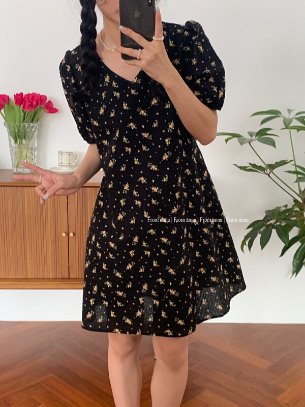 [from Anna] Korean foam sleeve floral short dress ys1-6203\lsw