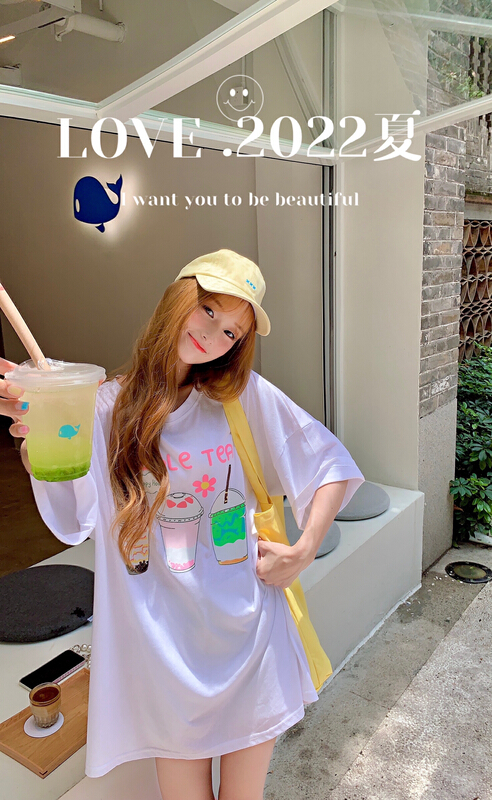 [love] casual summer beverage printed loose short sleeve T-shirt a9136\wtt