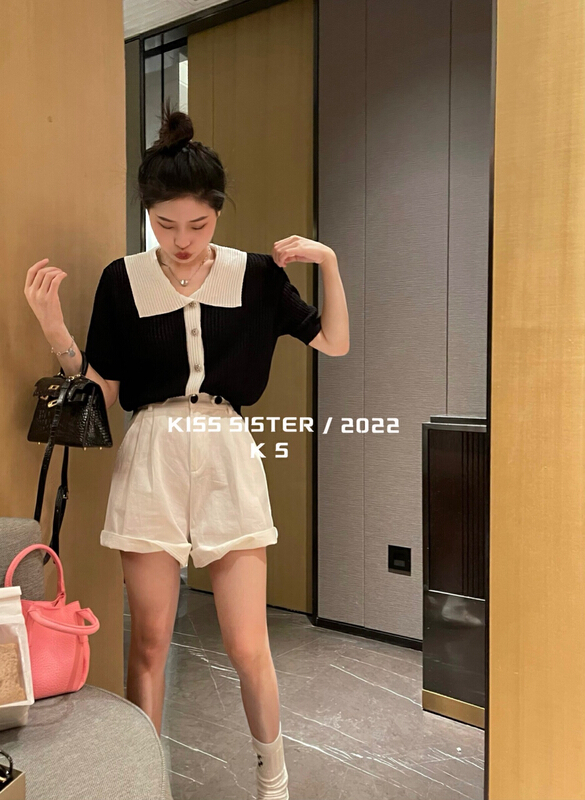 [kiss sister] exquisite Polo neck small fragrance T-shirt 22m8085\ozq