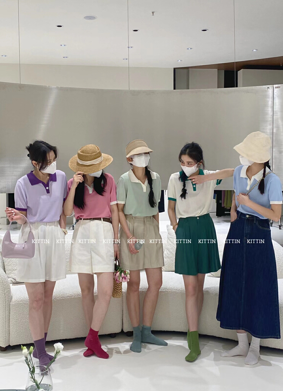 [Kittin] Korean style simple color blocked polo shirt ys1-197