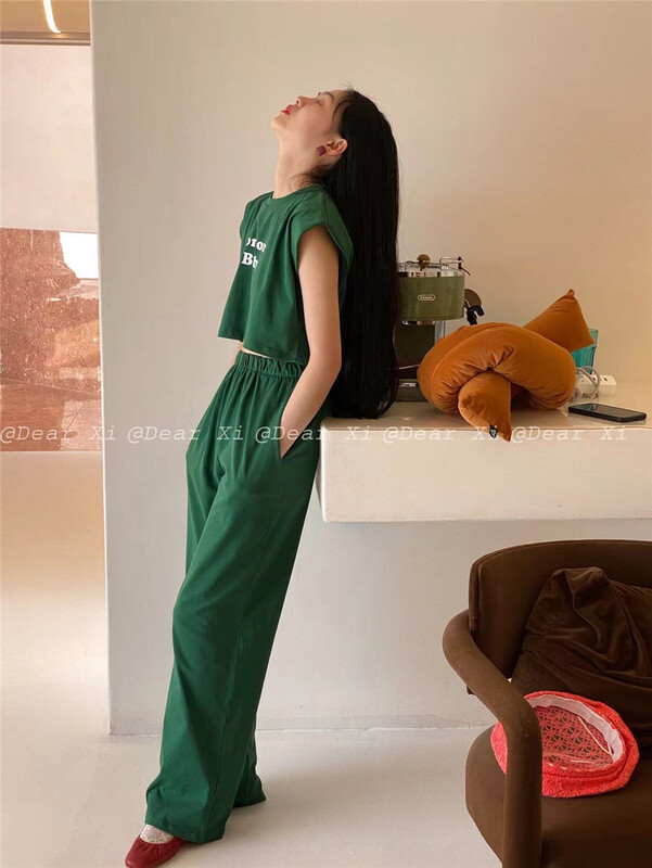 [far.xi] letter printed Vest + elastic waist casual pants set ys1-6608\lsw