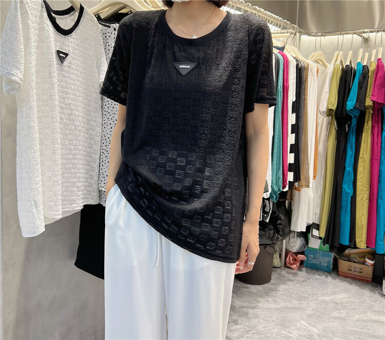 [akxk] round neck Pullover color matching comfortable short sleeve T-shirt 4776\l