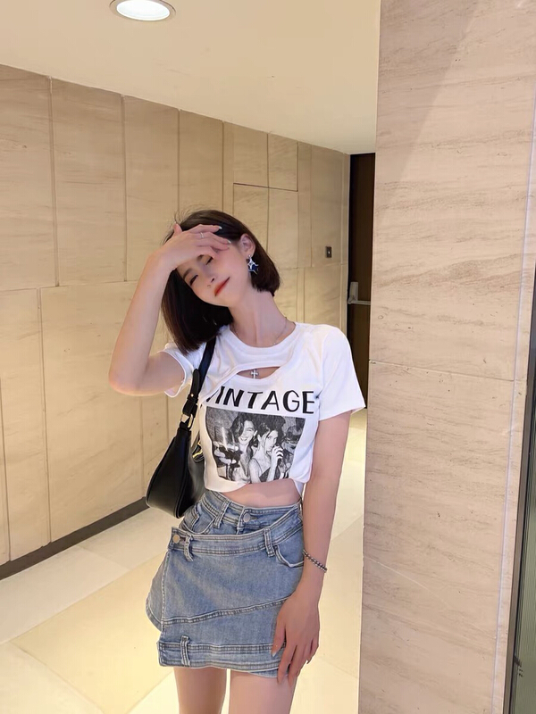 [blue show] portrait letter trend short sleeve T-shirt 7012\lsw