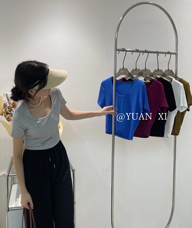 [Yuanxi] solid color slim fitting U-neck short sleeved T-shirt ys1-3011-1 # LSL