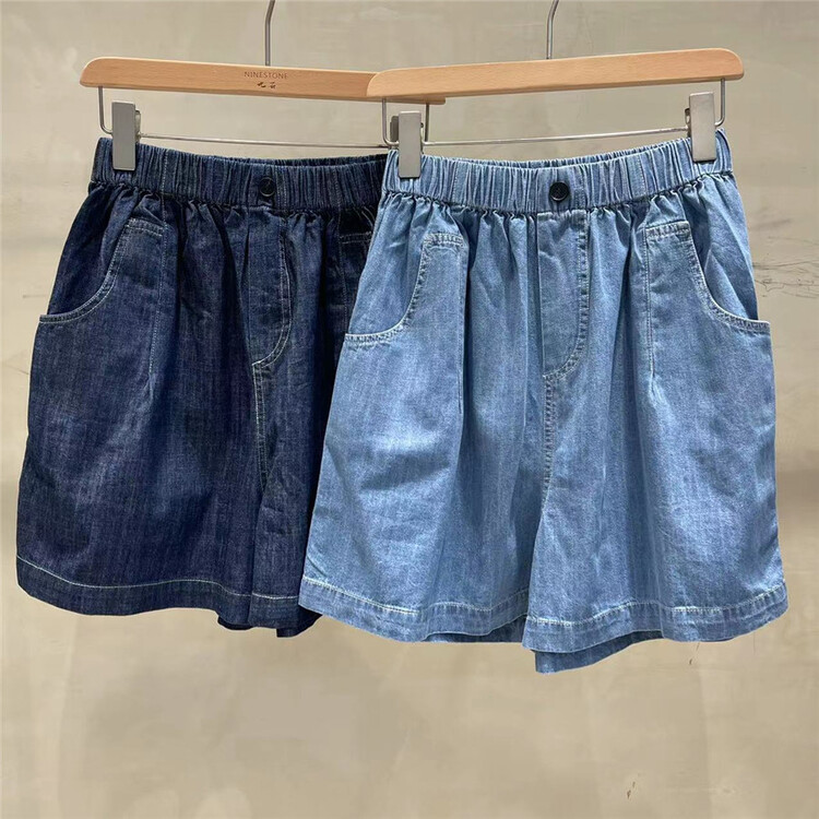 [fabric] elastic waist pocket denim casual shorts 862002\l
