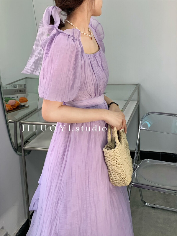 [Luoyi] square neck lady bubble sleeve dress 9868\l