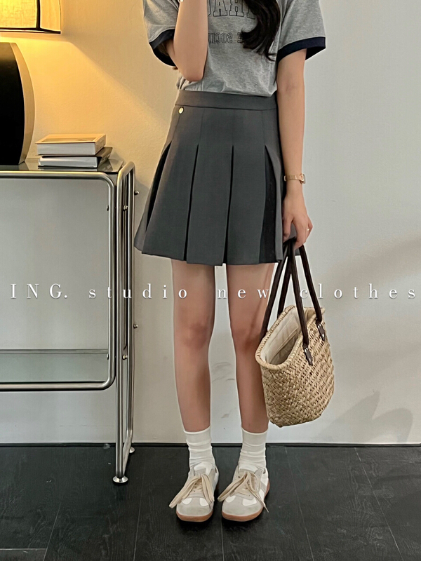 [ing] high waist slim A-line pleated short skirt skirt skirt 7852