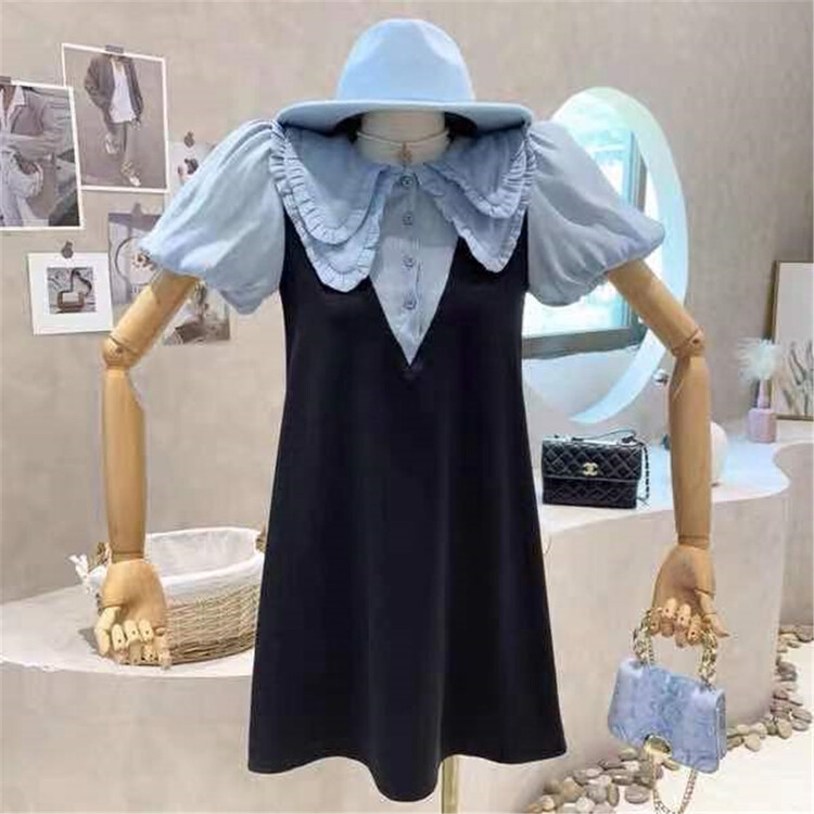 [Xiangli] lady bubble sleeve fake two piece dress 8833\pcz
