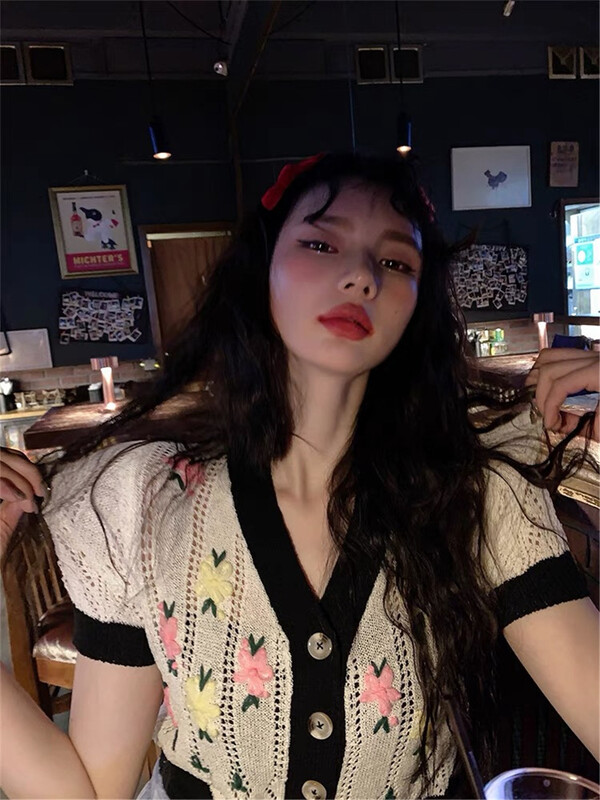 [FC] V-neck color blocked single breasted knitted cardigan 818\pcz