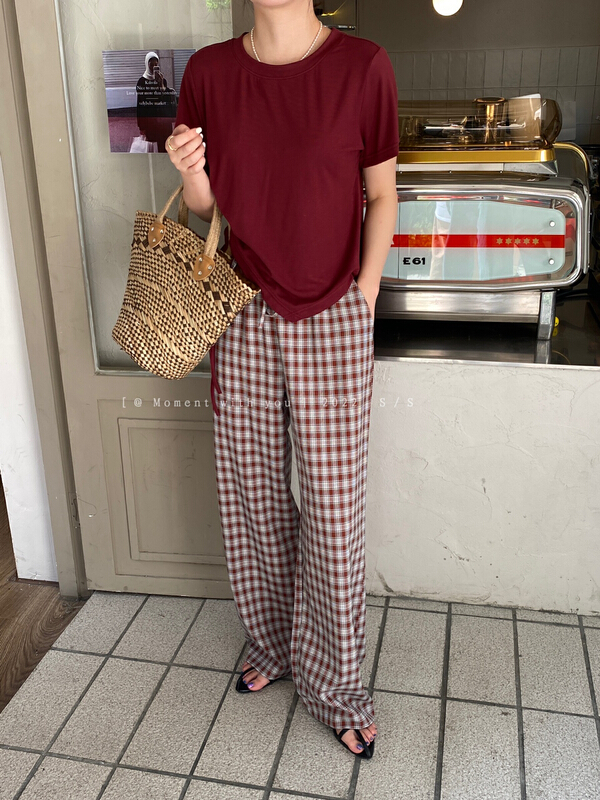 [event with you] Plaid straight tube drawstring casual pants t0692-j\lsw