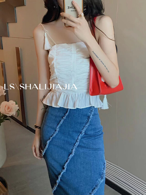 [LS] wrinkled slim short vest / sling 60098\jhy