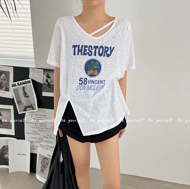 [be your self] personalized fashion slash small dinosaur slit short sleeve T-shirt t66220\hyy