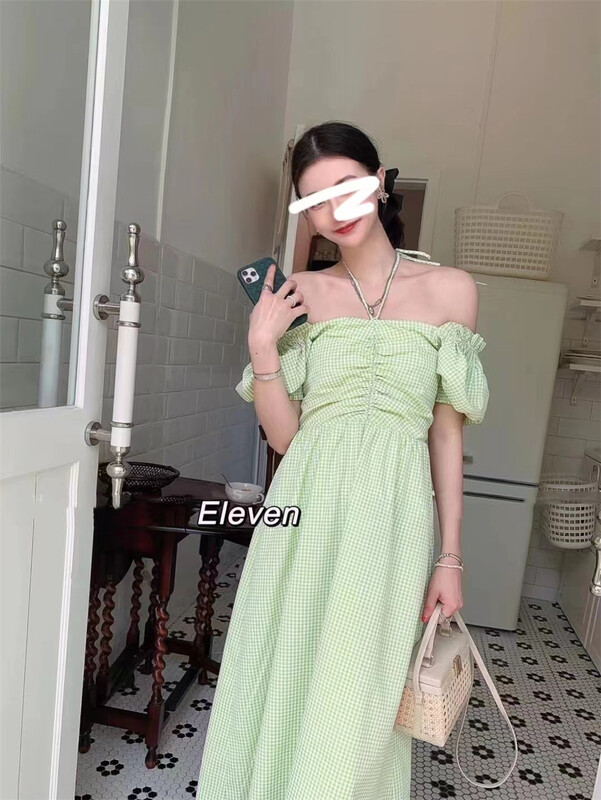 [eleven] neck check lady dress 2551 \pcz