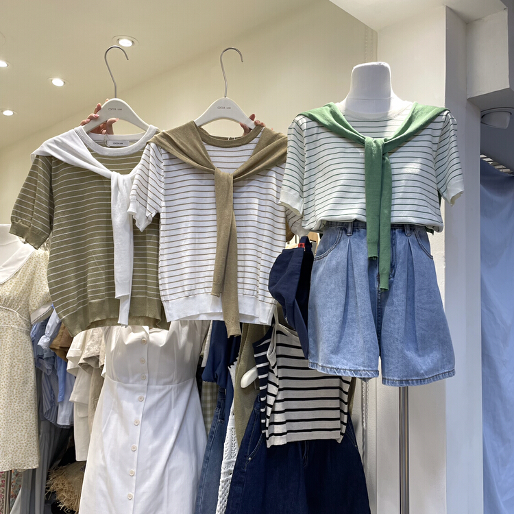 [cocoa] Japanese versatile striped fashion sweater (with shawl) 3282\l