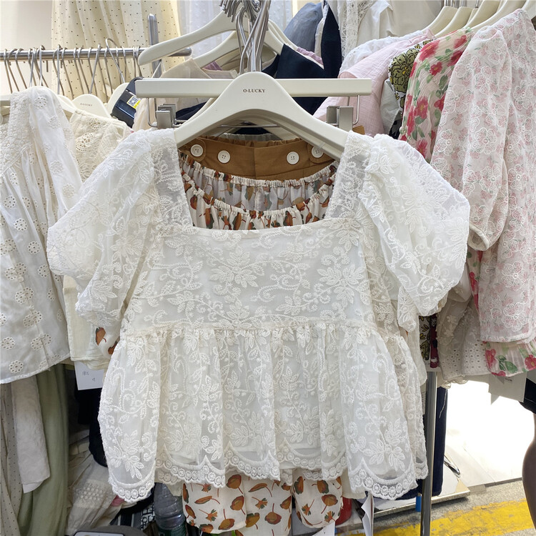[o.lucky] French Style Bubble Sleeve lace blouse 1900\hbx