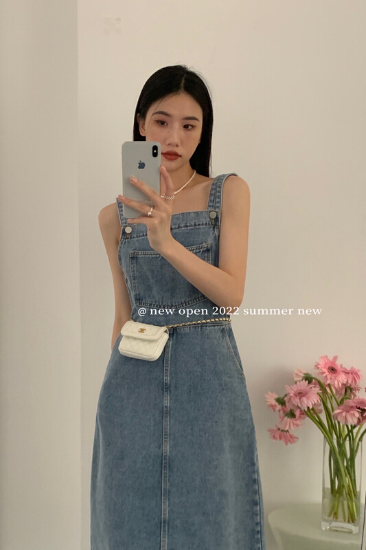 [new open] Korean casual skinny denim suspender dress mk22719\zxx