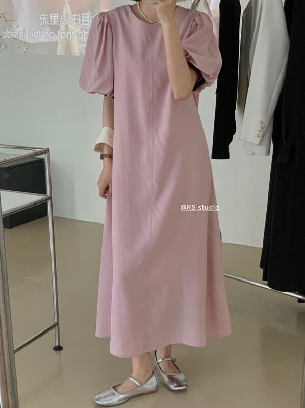 [RS] Korean color contrast bubble sleeve loose dress rs2015\xyy