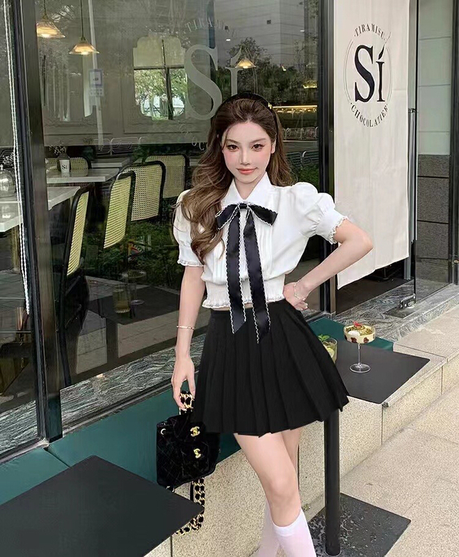 [Hello Miss] butterfly tie simple and versatile shirt (with Brooch) 8192\pcz