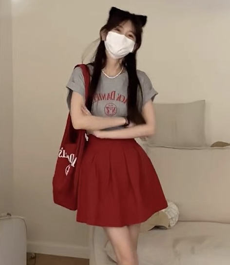 [JH] letter printed short sleeve T-shirt + loose slim Skirt Set (with bag) (excluding matching) 41831\\pcz
