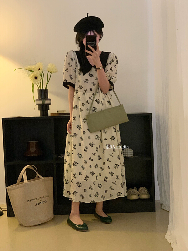 [RS] Lapel pleated floral dress rs2123\y
