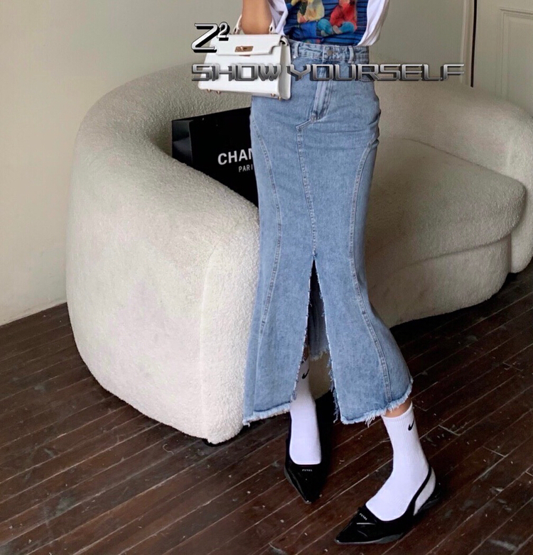 [Z2] fishtail thin, rough edged denim skirt 8013-1\t