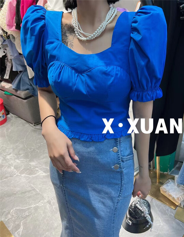 [x.xan] bubble sleeve Lace Up Korean shirt 2339\pcz